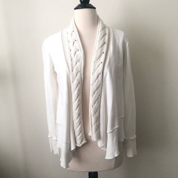 Jack by BB Dakota Cable Knit Sweater Trim Open Sweatshirt Cardigan cream ivory - Picture 1 of 6